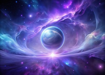 Fototapeta premium Ethereal Orb Suspended Amidst Swirling Purple Nebulas