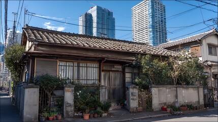 Traditional Japanese House in a Modern Cityscape / 現代的な都市景観の中の伝統的な日本の家