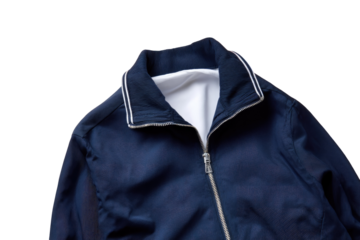 Close-up of navy blue jacket with white lining