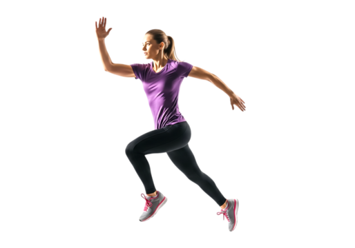 Athletic woman running fast isolated on transparent background - Powered by Adobe