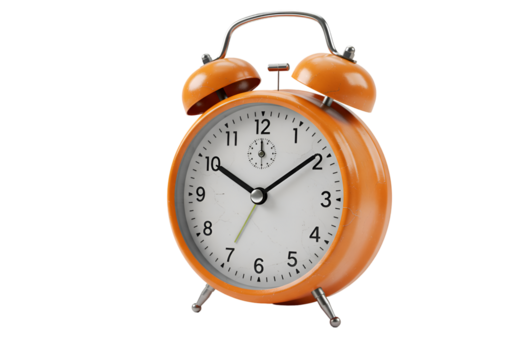 Classic Twin Bell Alarm Clock - Orange - Loud Ringing - Perfect for Heavy Sleepers Isolated on Transparent Background
