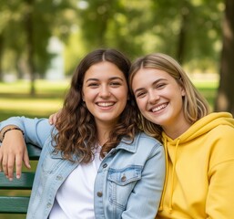 Obraz premium Two teenage women are in the park