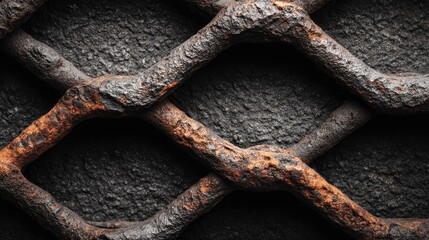 Rusty metal lattice on dark textured background