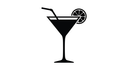 Black silhouette of a martini glass with lime and straw