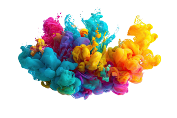 Vibrant swirling colors explode in a dynamic display of ink blots.  Colorful abstract shapes intermingle in a captivating mix of hues