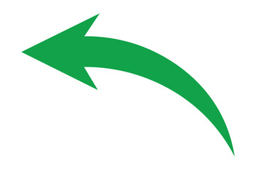 green curved arrow pointing up and left isolated on white background