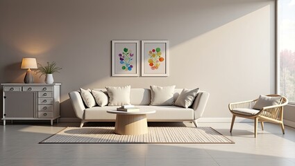 Light-filled living room with minimalist furniture.