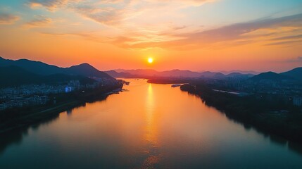 Obraz premium sunset over the lake