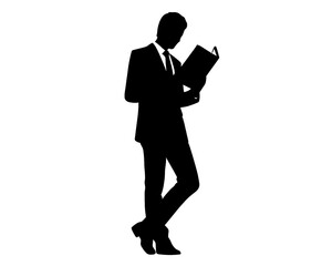 Silhouette of a man reading a book, vector illustration
