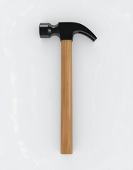 A claw hammer with a wooden handle, viewed from above against a white background
