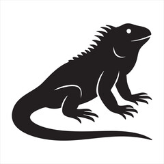 Obraz premium A striking black silhouette of an iguana, showcasing its distinctive spiky dorsal crest and long tail. The silhouette style is a key feature