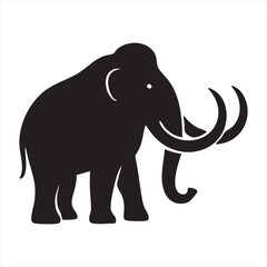 Obraz premium A stark black silhouette of a mammoth, showcasing its iconic tusks and shaggy appearance in a simple, graphic style