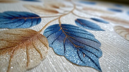 Detailed close-up of embroidered leaves on light background