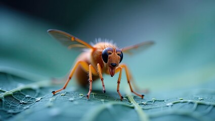 Fototapeta premium Close-up of an orange insect on a leaf.