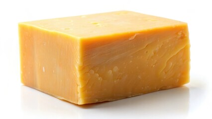 Block of Cheddar Cheese on White Background