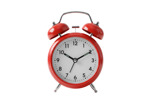 Classic Red Alarm Clock: Time Management & Productivity Visual Isolated on Transparent Background