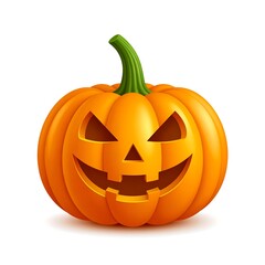 A realistic jack-o'-lantern with a carved, menacing grin