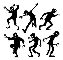 Fototapeta premium Silhouetted Zombie Characters in Dynamic Poses
