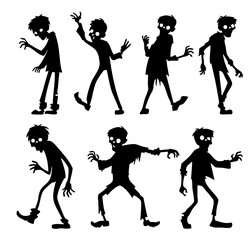 Silhouetted zombie characters in various poses