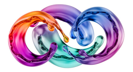 A vibrant display of intertwined liquid forms in a spectrum of colors against a white backdrop