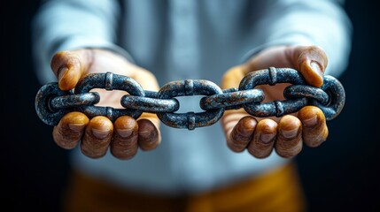 Hands holding chain - metaphorical illustration