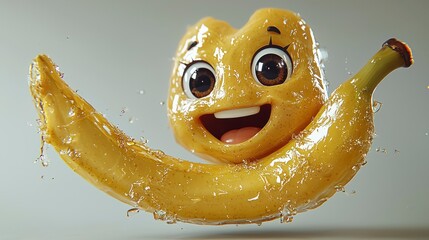 Happy banana character, 3D render