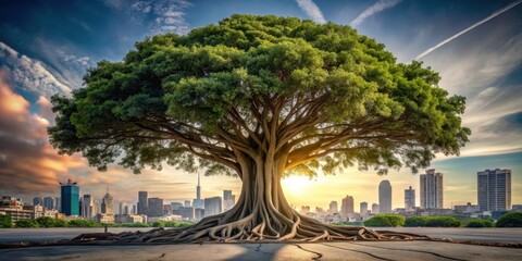 Obraz premium A majestic tree roots growing through the city streets
