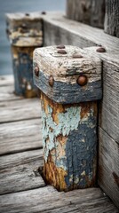 Weathered wooden posts on a pier