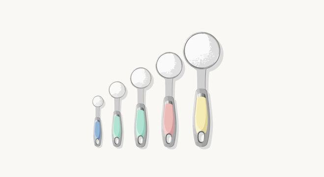 Set of Pastel Colored Measuring Spoons Arranged Ascending Order Design