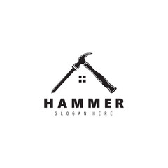 Hammer logo vector illustration. For construction, Building, carpentry, wood work.