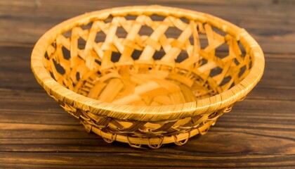 Obraz premium Round woven basket with a light beige color.