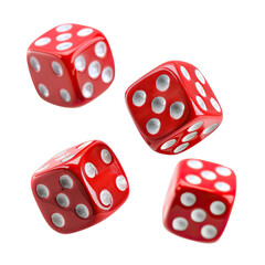 and keywords based on the image.. Red Dice Rolling/Floating on Dark Background, Casino Game Element