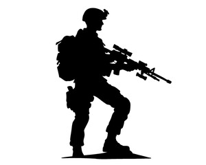 Silhouette of soldier, icon isolated on white background	