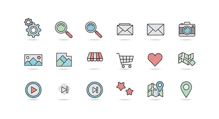 Vetores de conjunto de ícones para web design e símbolos de comunicação