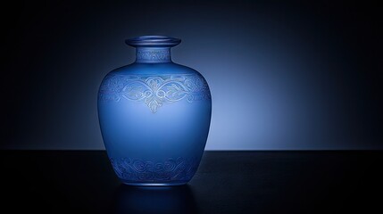 A captivating, intricately carved, deep blue glass vase.