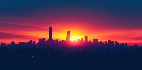 City Skyline Sunset with Vibrant Colors and Modern Buildings