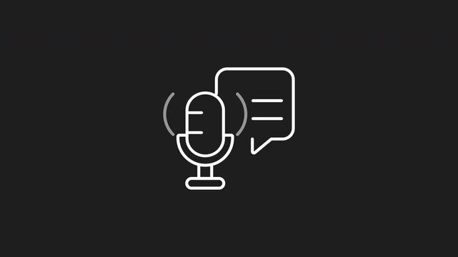 Podcast white line animation. Communication animated icon. Podcast icon featuring a microphone and speech bubble outline for engaging branding. Great for digital content creators.