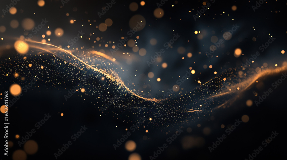 Wall mural a dark black background with particles or elements randomly drifting in space.