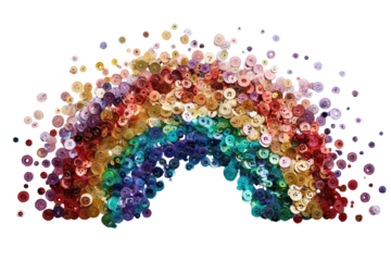 Rainbow arch made of many small, colorful circles