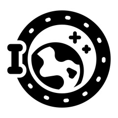 porthole glyph icon showing earth view from spacecraft window