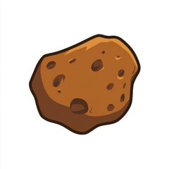 Cartoon Brown Asteroid with Craters on White Background