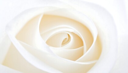 Close-up of a creamy white rose, petals softly spiraling inward