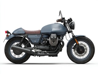 Fototapeta premium Classic Matte Gray Blue Motorcycle with Brown Leather Seat Studio Shot