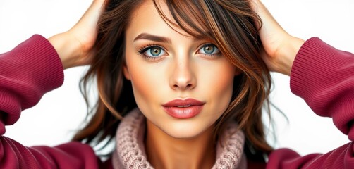 Naklejka premium Studio portrait, European model, white background, studio, style