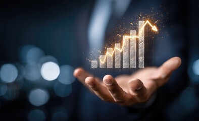 Glowing upward graph held in hands, symbolizing growth & success
