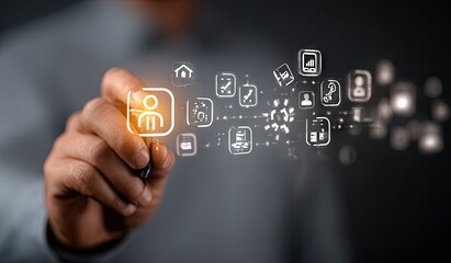 Hand drawing digital icons, depicting integrated customer data management