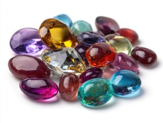 Colorful gemstones, various cuts,  on white