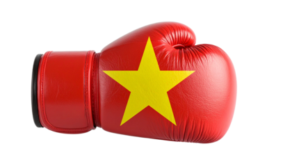Red boxing glove with a gold star prominently displayed representing Vietnam for national day celebration
