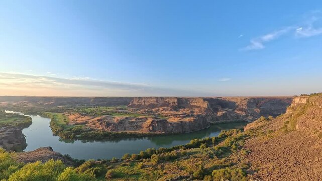 360 Golden Hour Panorama of Snake River Canyon and Perrine Bridge, Twin Falls Idaho