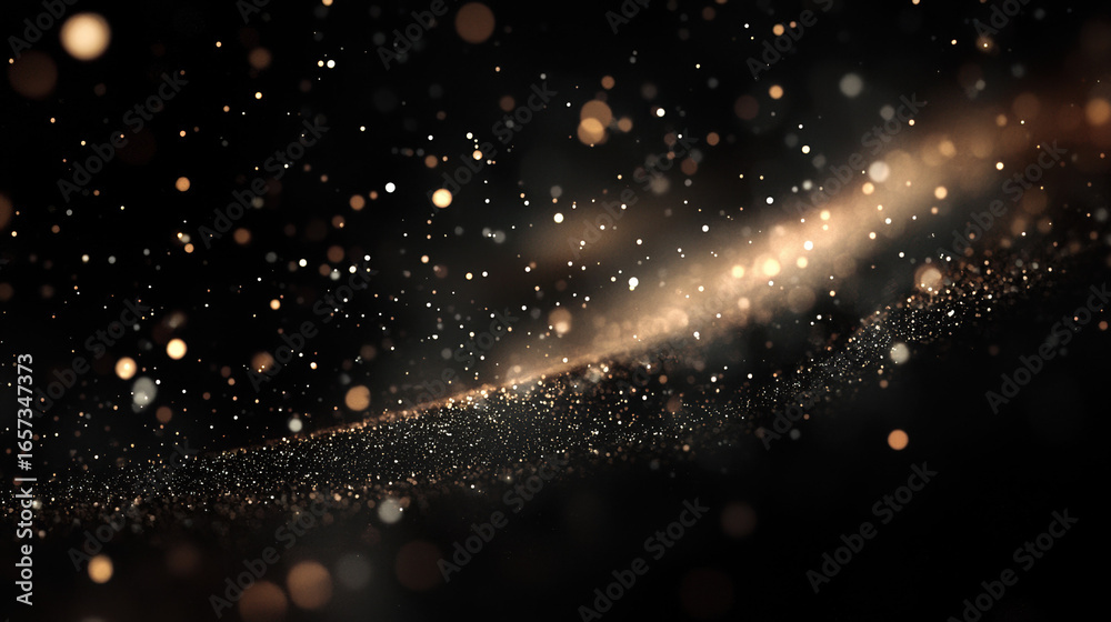 Wall mural a dark black background with particles or elements randomly drifting in space.